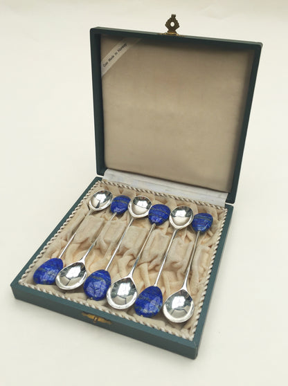 Lapis Lazuli Silver Plated Spoon Set of Six