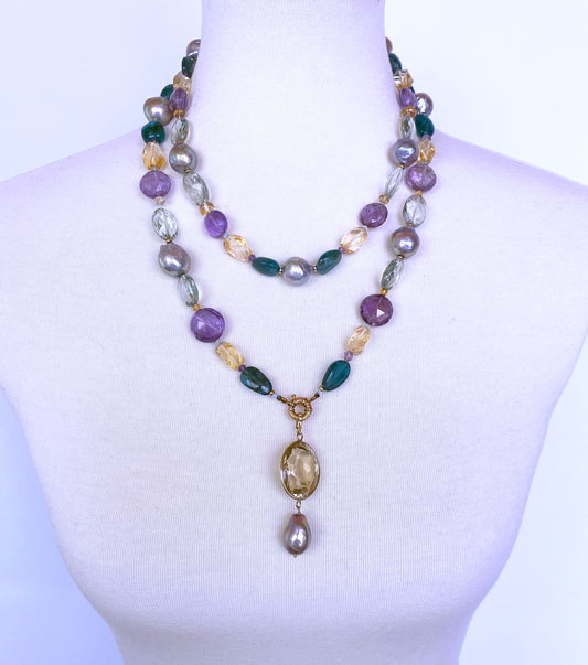 Marina J. Pearl, Amethyst & Citrine Necklace with 14k Gold & Removable Pendant