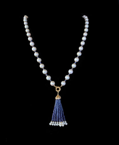 Blue Sapphire, Pearls & 14k Yellow Gold Sautoir