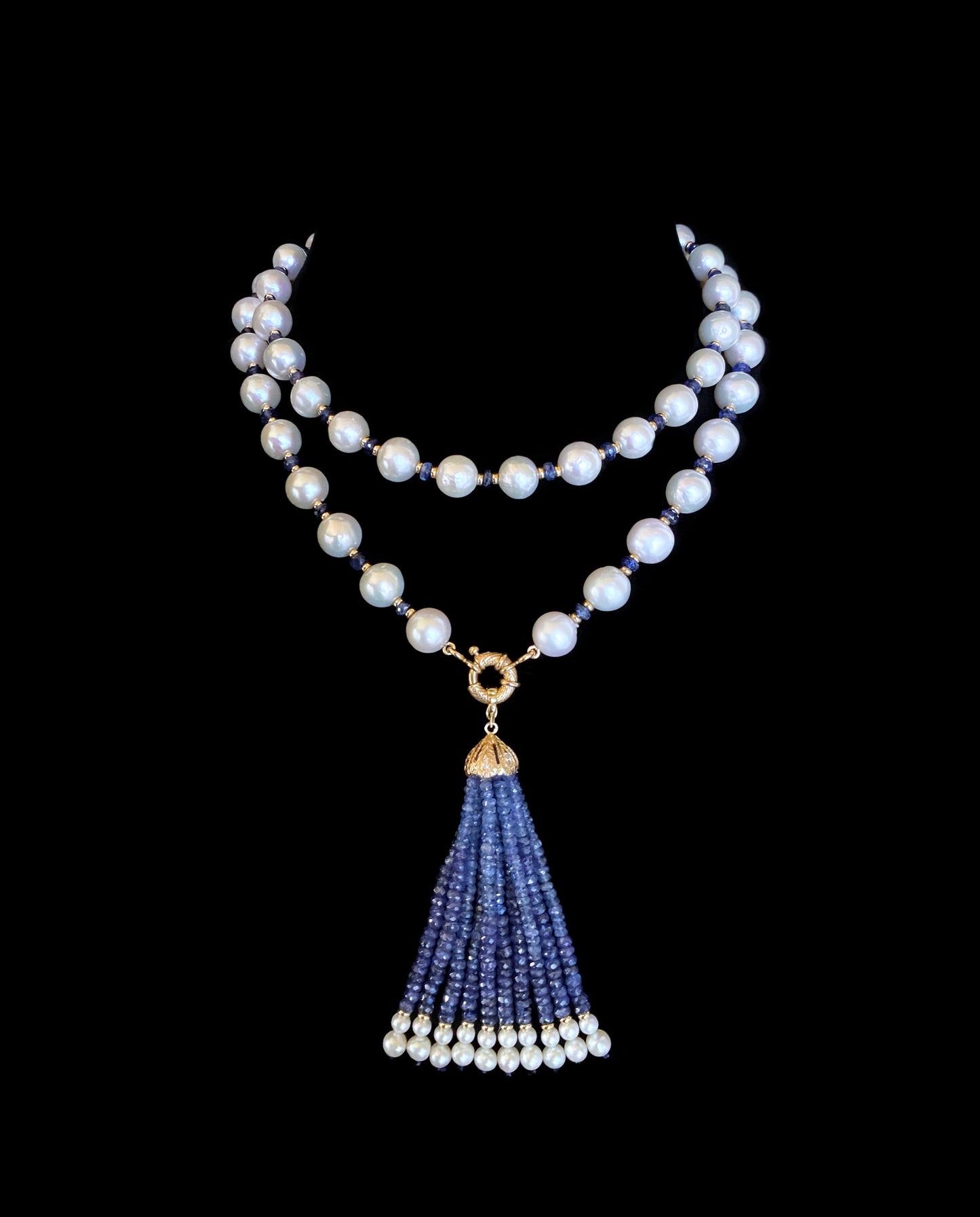 Blue Sapphire, Pearls & 14k Yellow Gold Sautoir