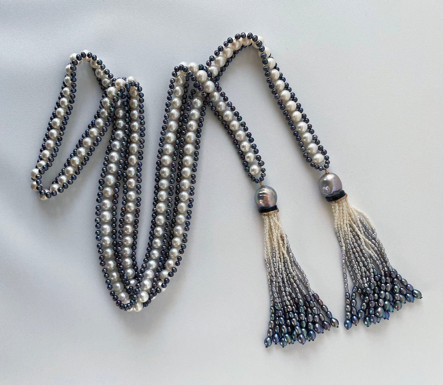 Marina J. White, Black and Grey Pearl Sautoir with Ombre Graduated Tassels