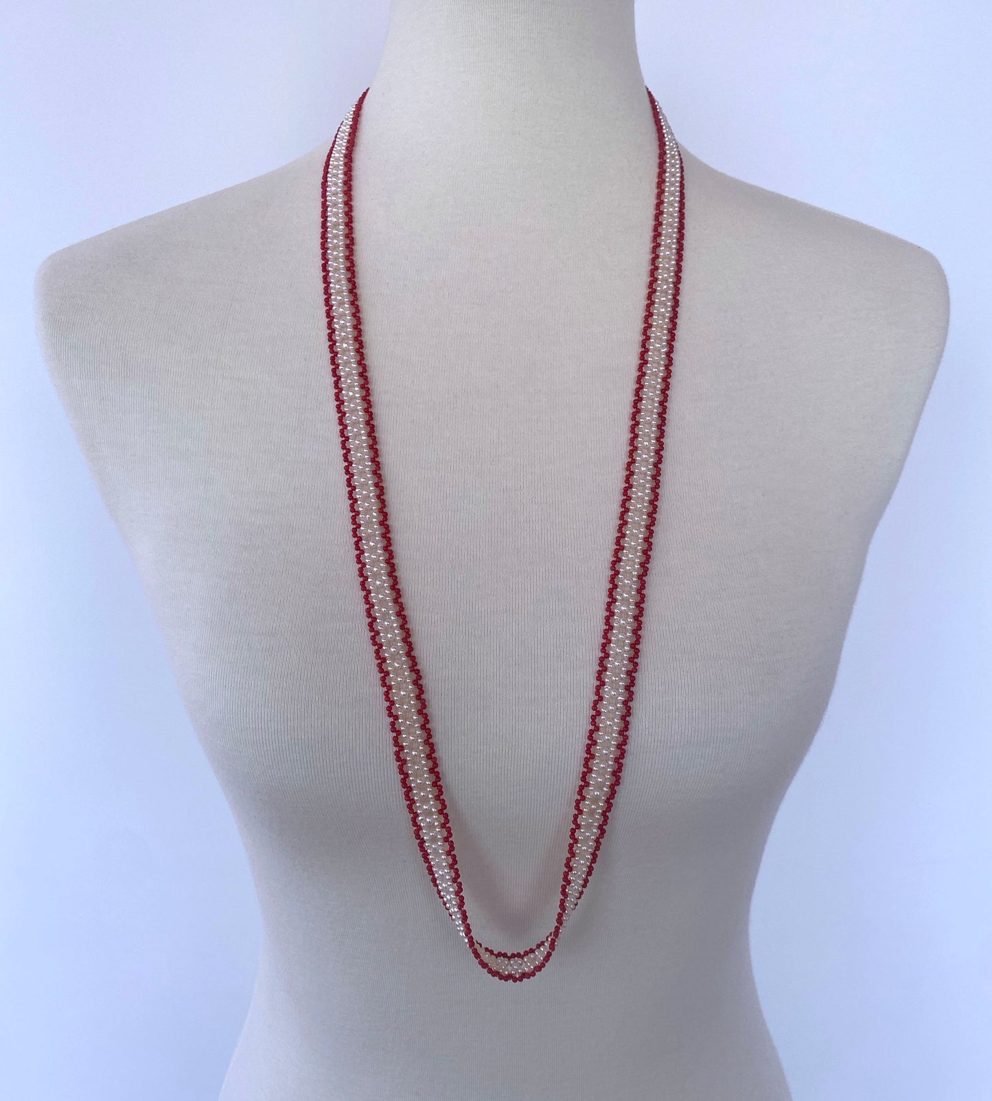Fine Woven Coral & Pearl Satuoir with Baroque Tassel & 14k Yellow Gold