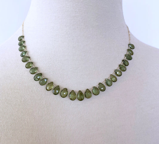 Vintage Seed Pearl Necklace with Peridot and 14k Yellow Gold