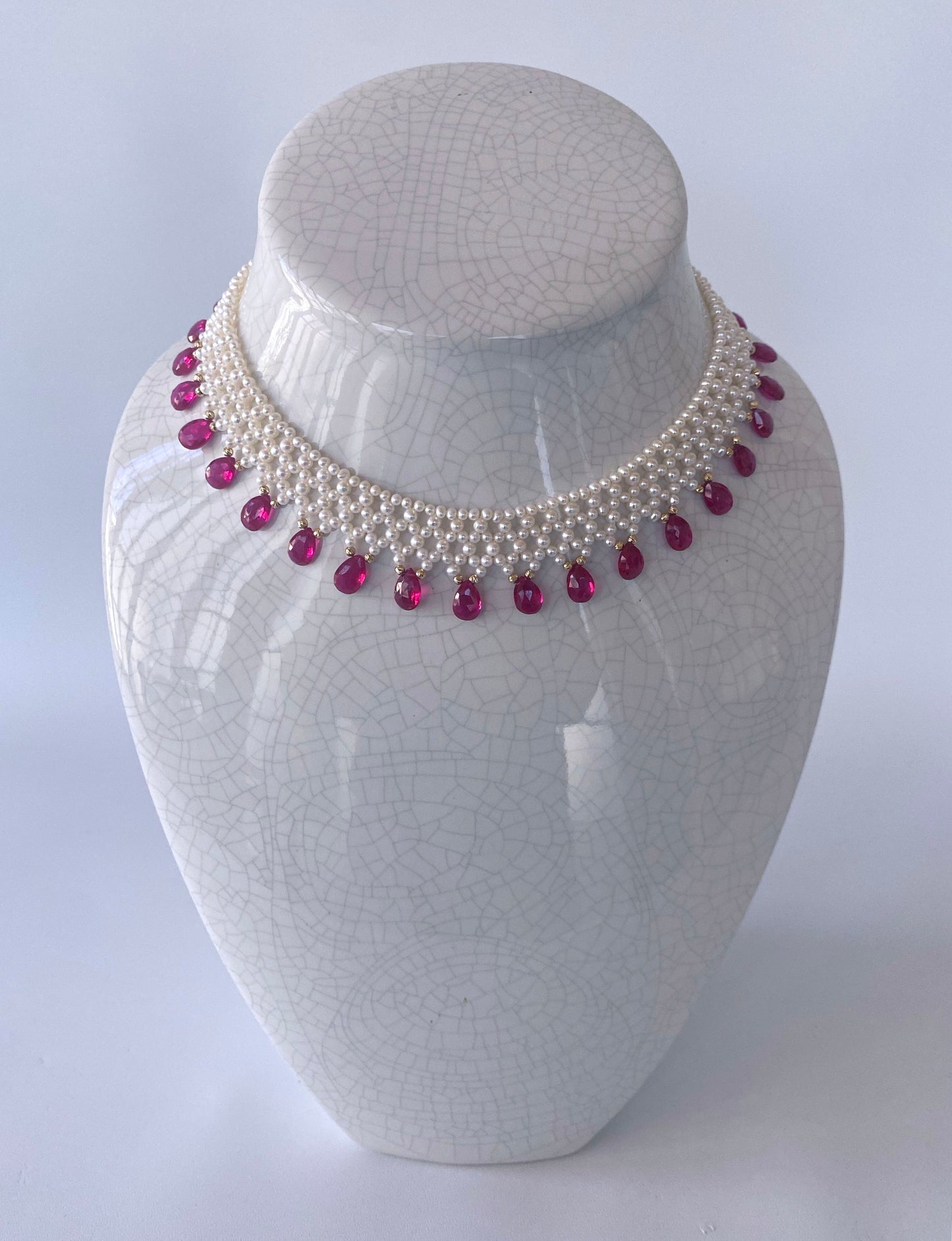 Ultimate Valentine's Pink Sapphire & Pearl Necklace, 14k Yellow Gold