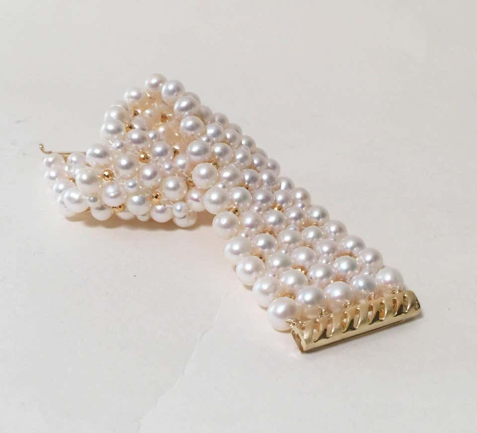 Woven Pearl Bracelet with Gold plated Sterling Silver Beads and Clasp