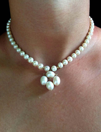 Marina J Pearl Necklace with Baroque Pearl Centerpiece & 14k Gold Clasp