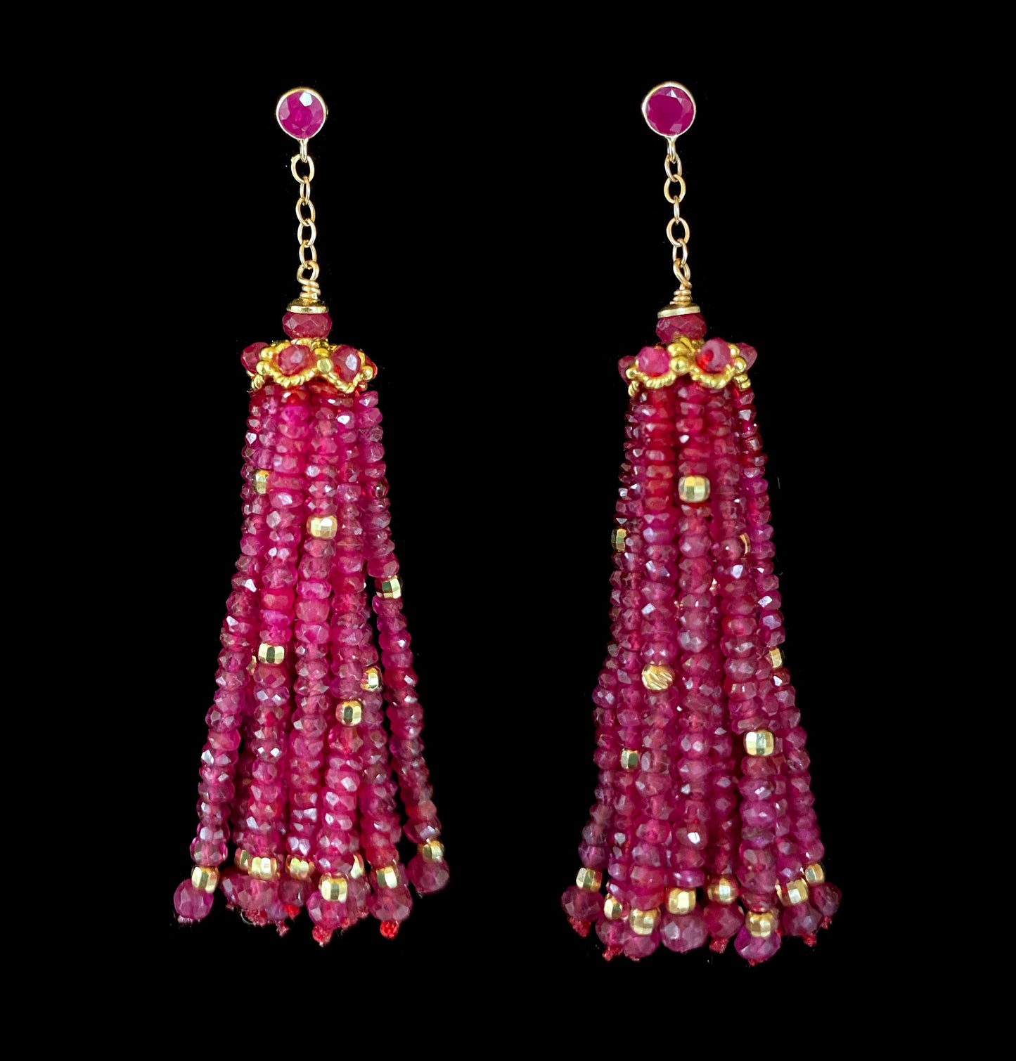 Solid 14k Yellow Gold and Faceted Ruby Earrings