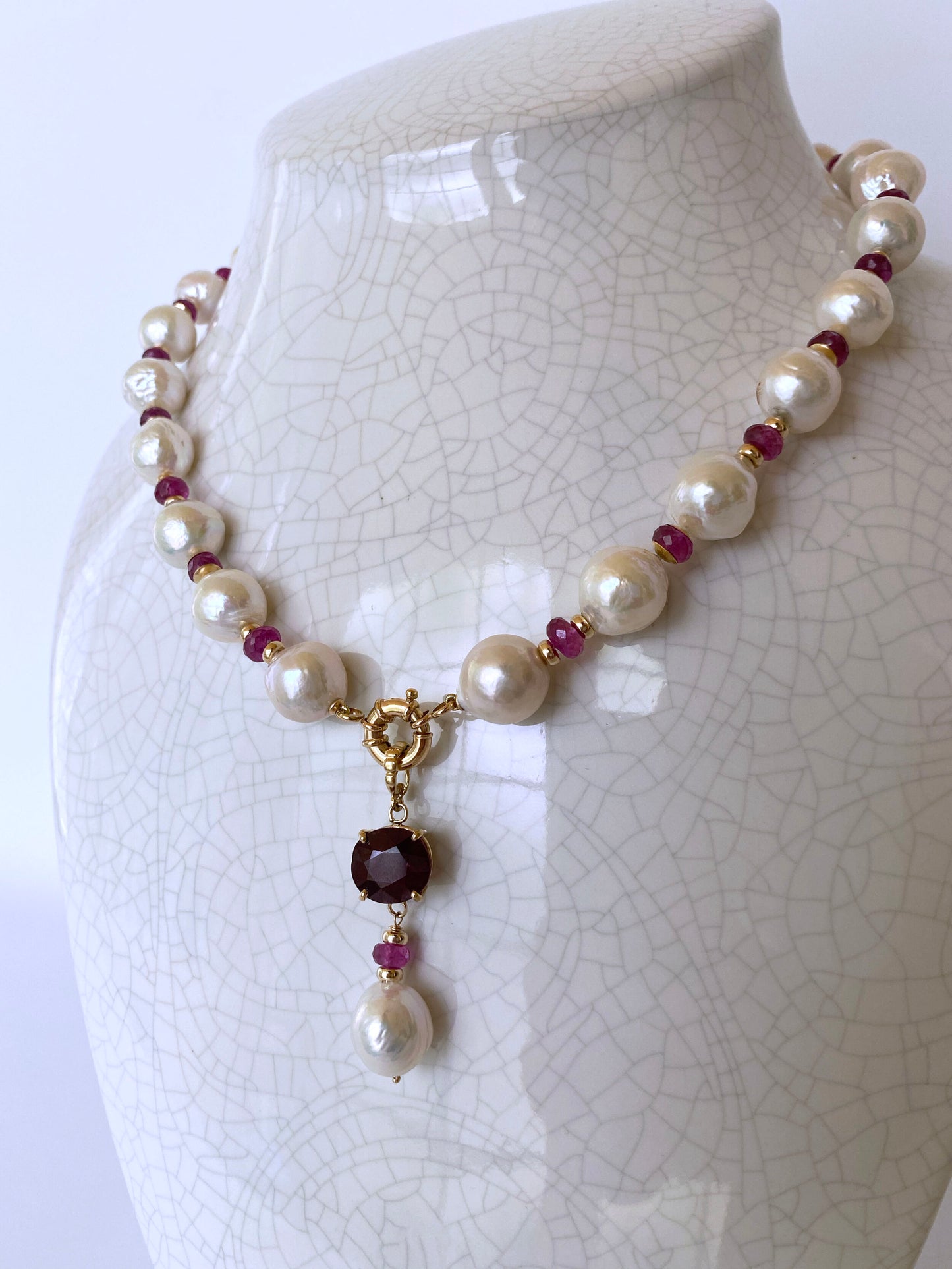 Marina J. Ruby, Pearl and 14K Yellow Gold Necklace