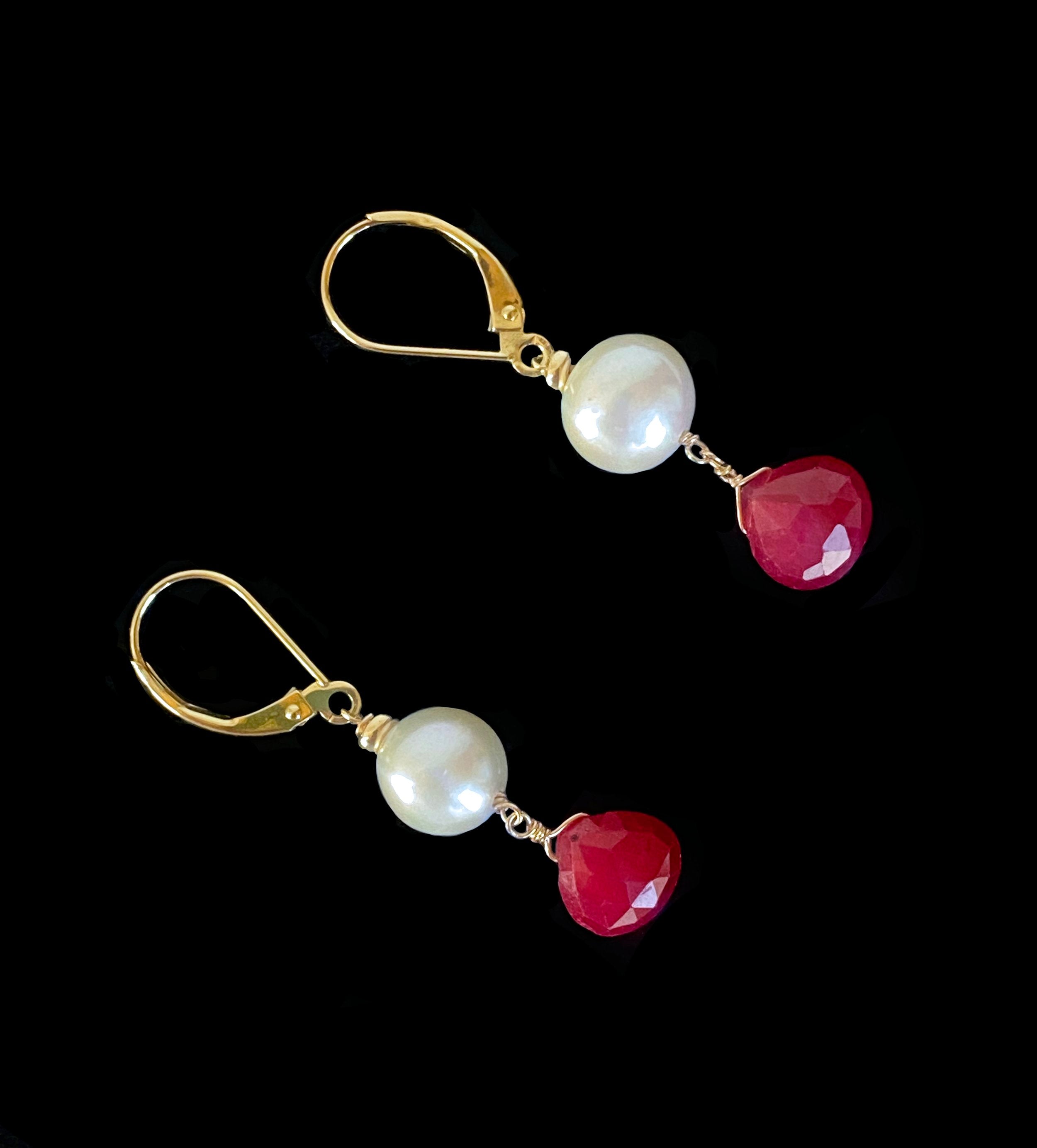 Pearl Earrings in 14K Yellow Gold with Diamond and Ruby – A.J. Martin