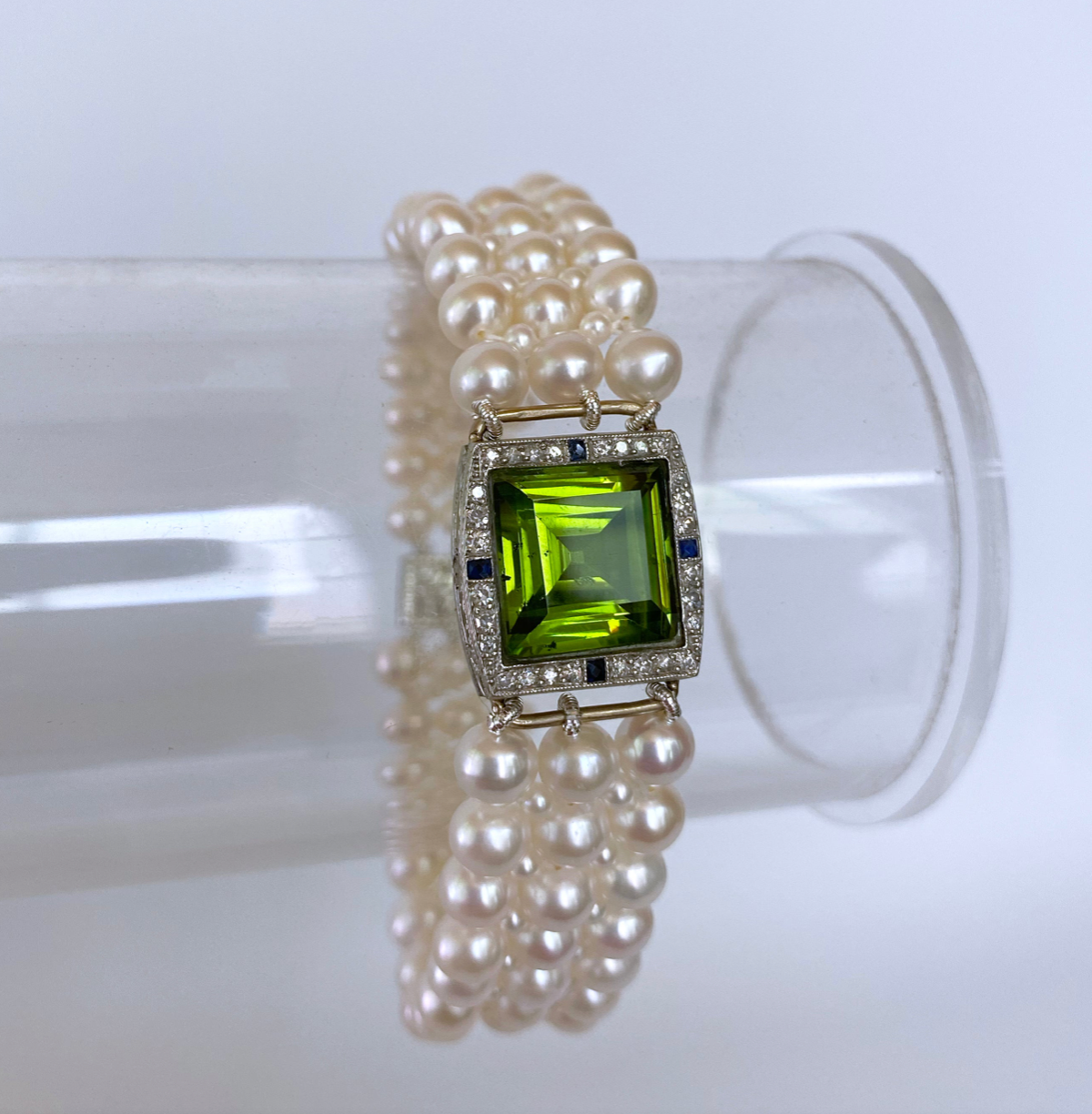 Woven Pearl Band with Peridot, Sapphire & Diamond 14k Gold Centerpiece