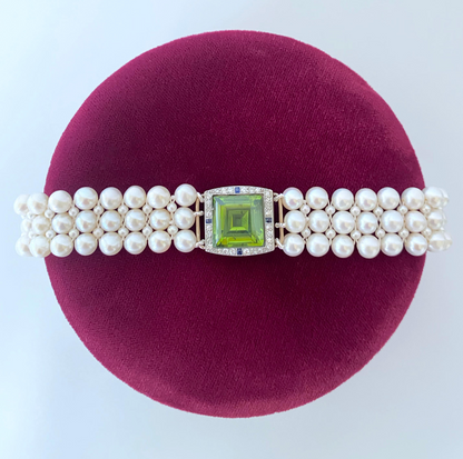 Woven Pearl Band with Peridot, Sapphire & Diamond 14k Gold Centerpiece