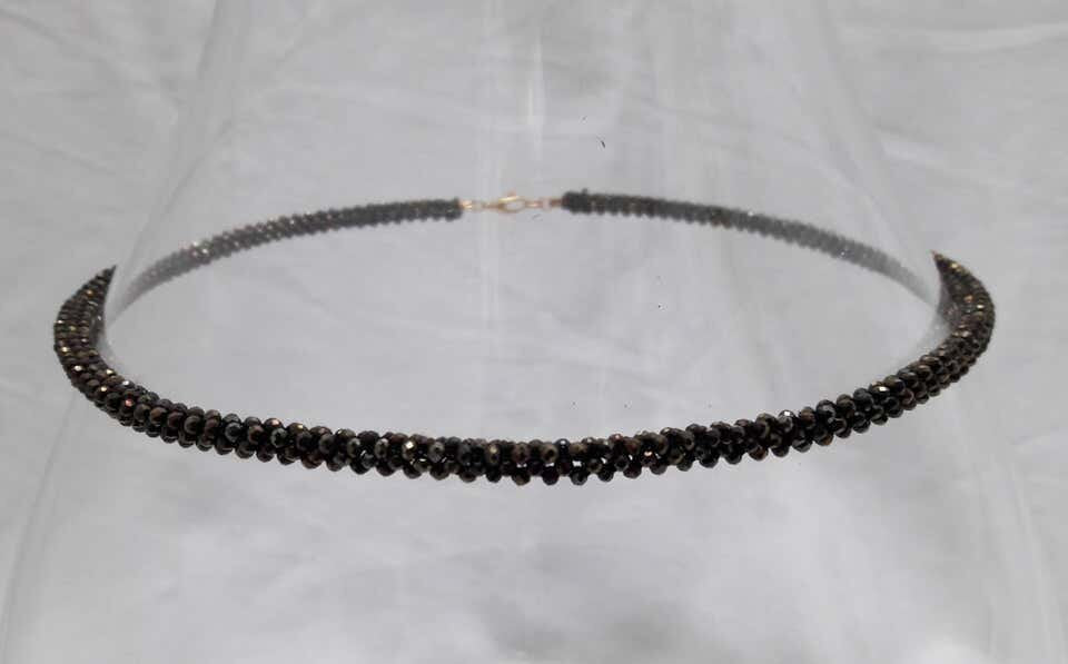 Marina J Black Spinel Rope Necklace, Garnet Vintage Brooch and 14 K Gold Clasp