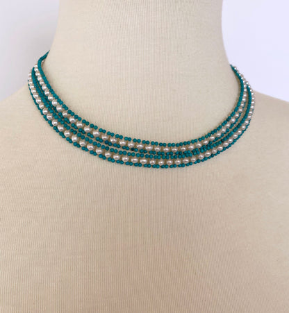 Marina J. Woven Pearl and Turquoise Beaded Sautoir with Graduated Pearl Tassel and 14K