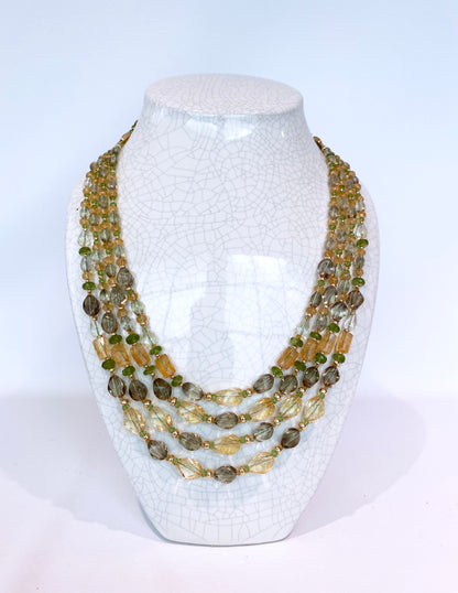 Marina J. Convertible Necklace & Bracelet with Lemon Quartz, Smokey Quartz, Citrine, Peridot & 14K Yellow Gold