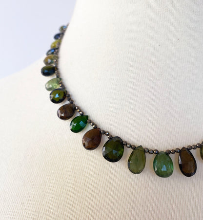 Marina J. Green Tourmaline Necklace with Iridescent Spinel and Silver Clasp