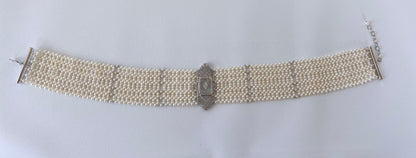 Woven Pearl Choker with 14k Gold Vintage Centerpiece and Diamond