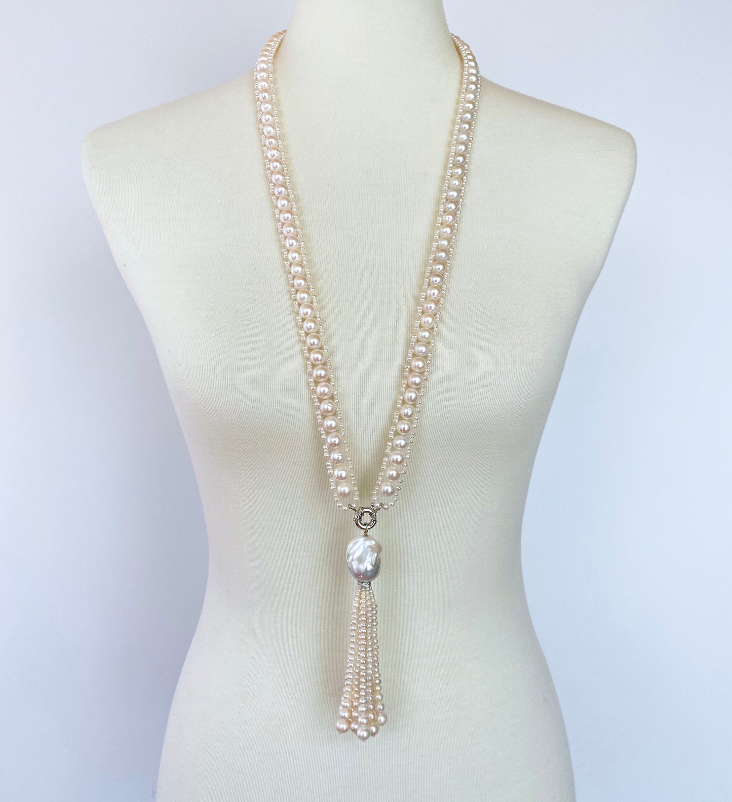 Marina J All Pearl Satuoir with Graduated Pearl Tassel & 14K White Gold