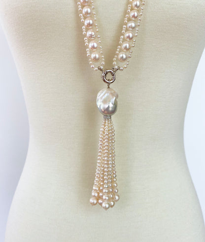 Marina J All Pearl Satuoir with Graduated Pearl Tassel & 14K White Gold