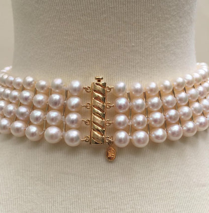 White Pearl and 14 Karat Yellow Gold Beaded Choker with 14 Karat Gold Clasp