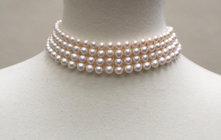White Pearl and 14 Karat Yellow Gold Beaded Choker with 14 Karat Gold Clasp