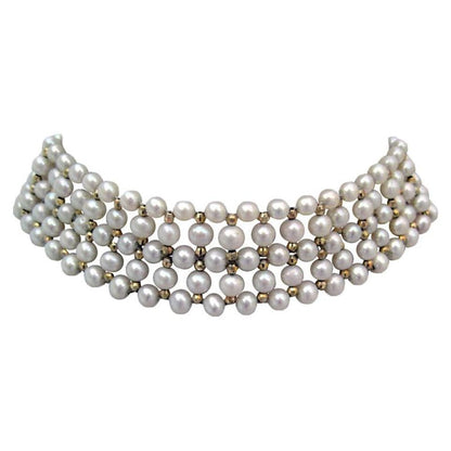 Woven Pearl, Gold Choker Necklace