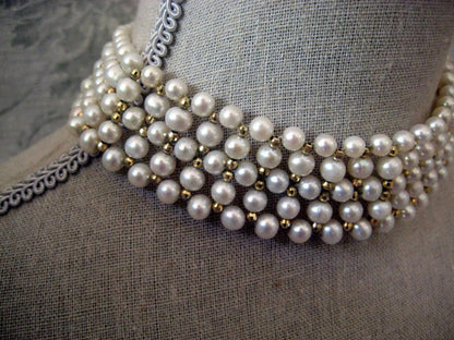Woven Pearl, Gold Choker Necklace