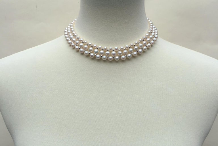 Marina J Woven Pearl Necklace with 14 Karat Gold Faceted Beads and Clasp