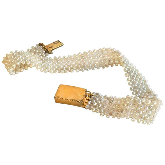 Woven Seed Pearl Bracelet with Vintage Gold clasp