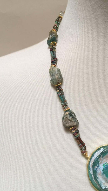 Marina J Authentic Ancient Roman & Egyptian Beaded Necklace with 18K Yellow Gold