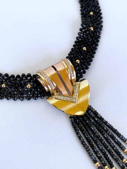 Stunning Diamond, Black Onyx & Solid 14k Yellow Gold Necklace