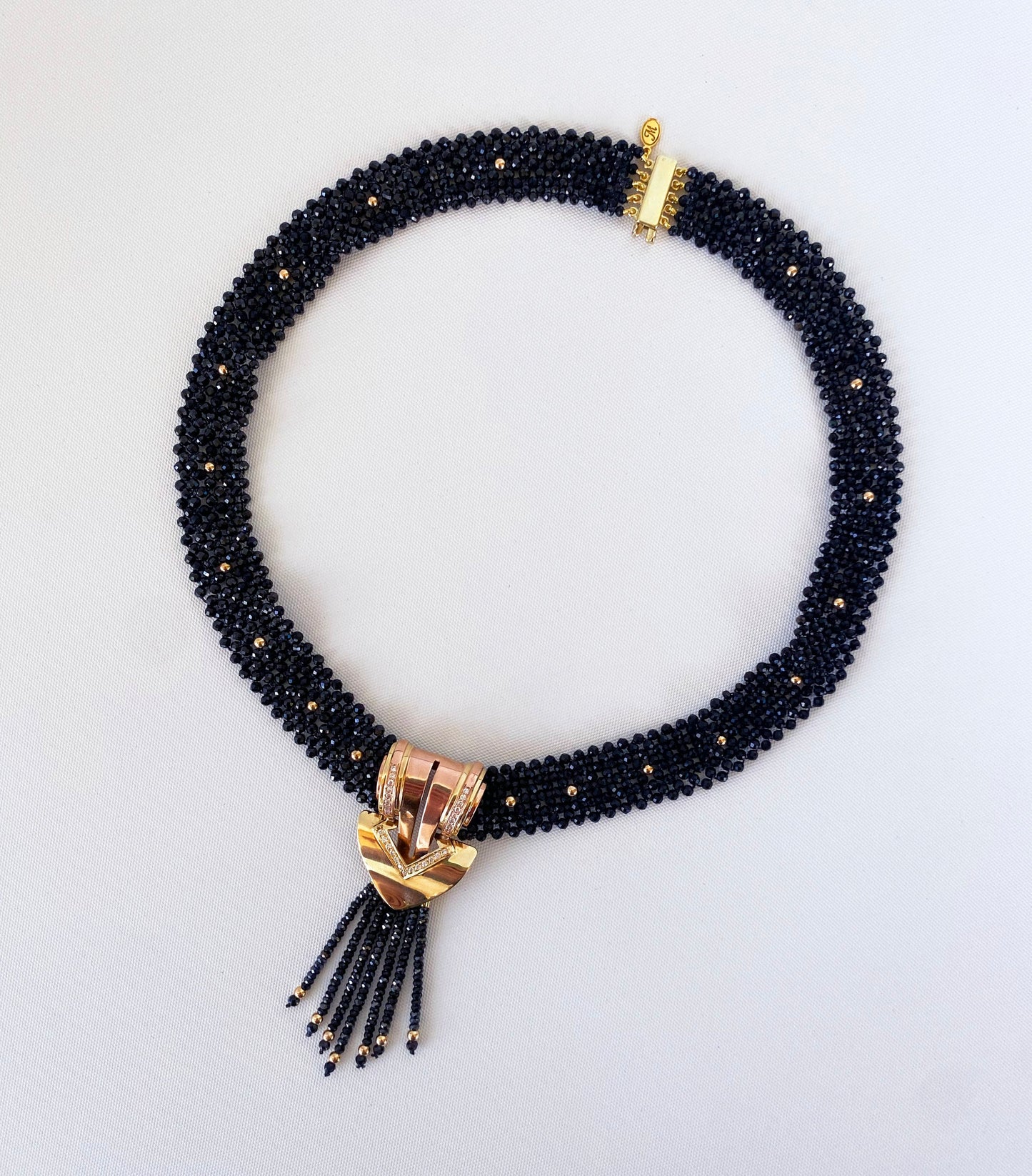 Stunning Diamond, Black Onyx & Solid 14k Yellow Gold Necklace