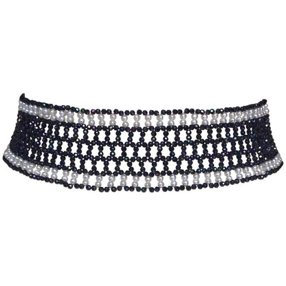 Marina J Woven Black Spinel and White Pearl Choker with a Silver Clasp