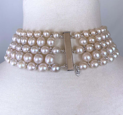 Woven Pearl Choker with Silver Rhodium Plated Disco Accents