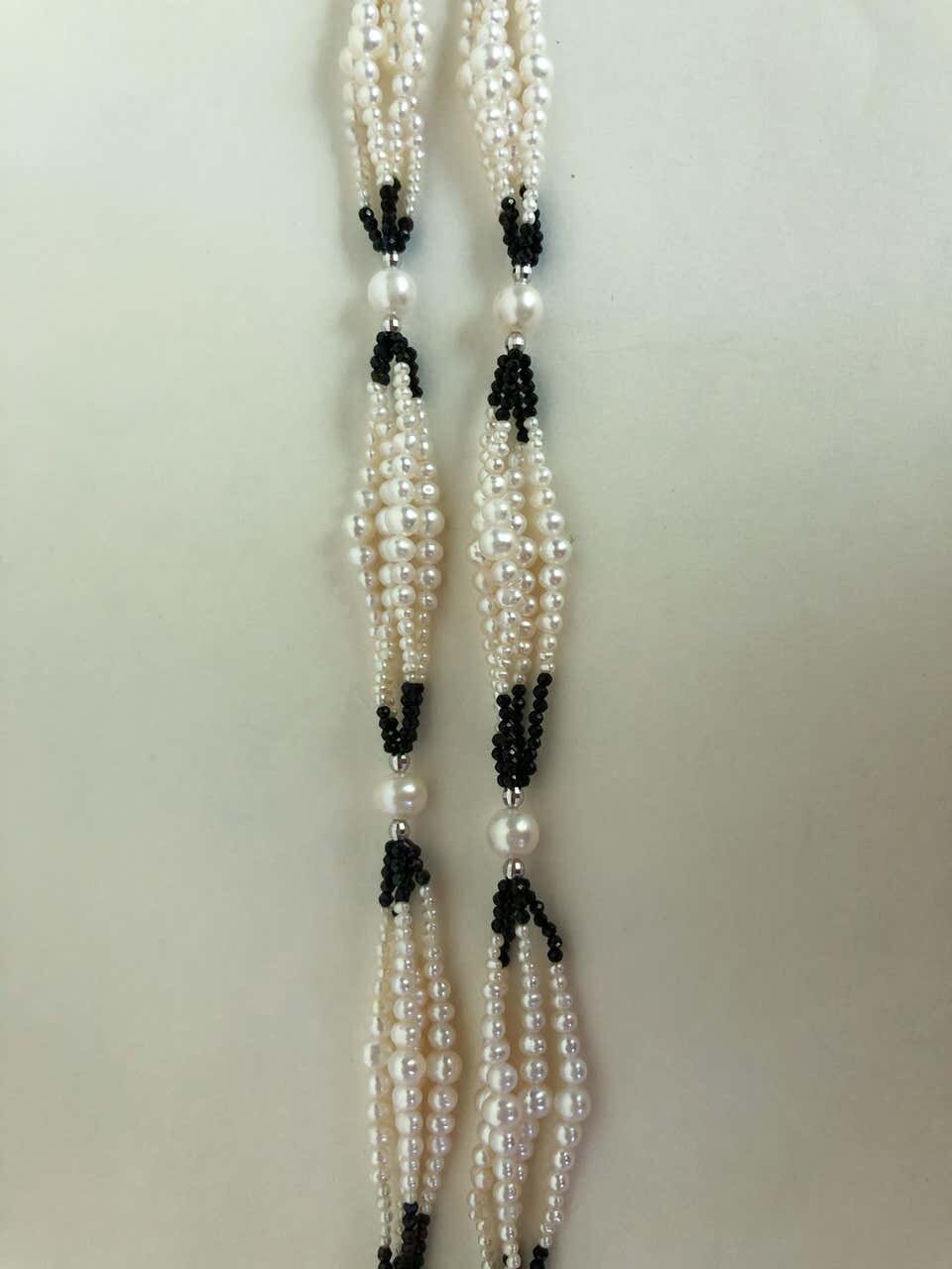 Marina J. Multi Graduated Sautoir with White Pearls, Black Spinel, and Tassel