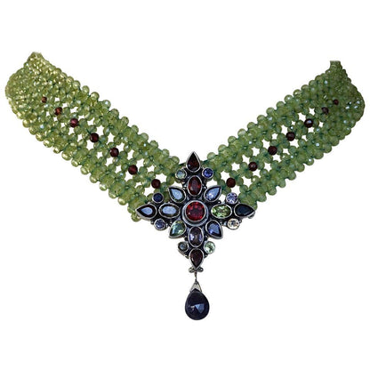 Marina J. Stunning Woven Peridot and Garnet Necklace & Multicolored Centerpiece