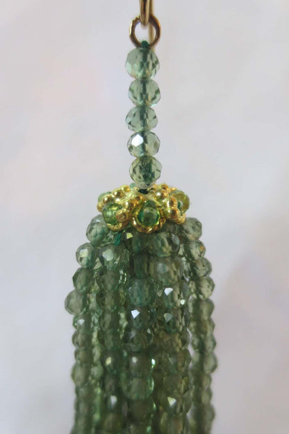 Marina J Green Onyx Bead Tassel Dangle Earrings with 14K Yellow Gold Cup