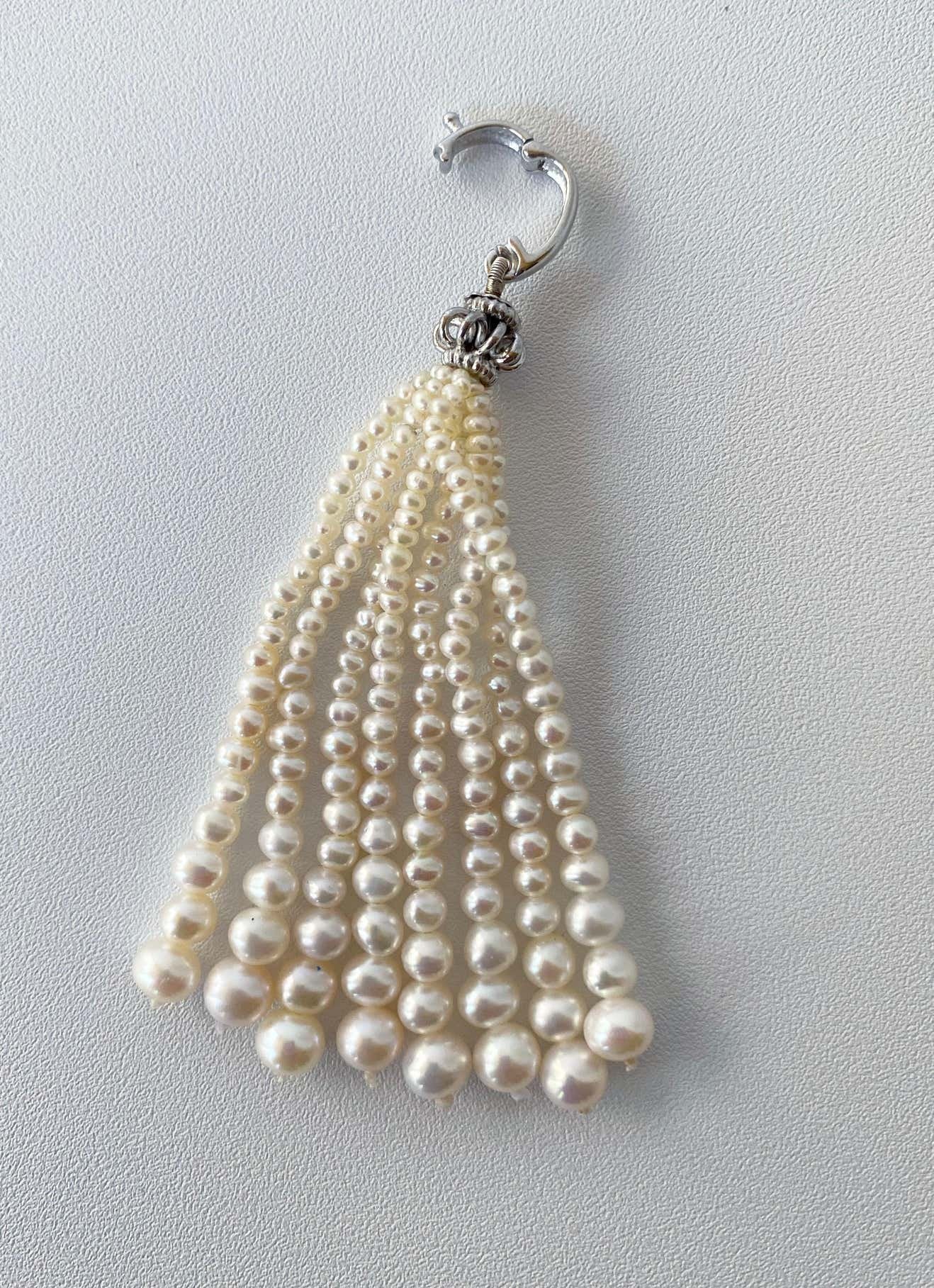 Art Deco Inspired Woven Pearl Bracelet with Pearl Tassel & Rhodium