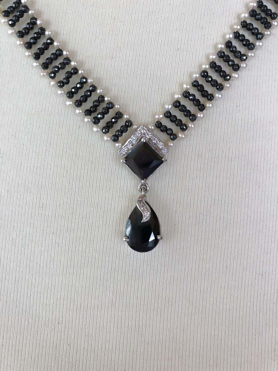 Marina J. Pearl and Hematite Necklace with Diamonds and 14 Karat Gold Clasp