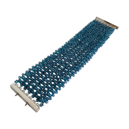 Wide Woven London Blue Topaz Beaded Bracelet with Silver Clasp