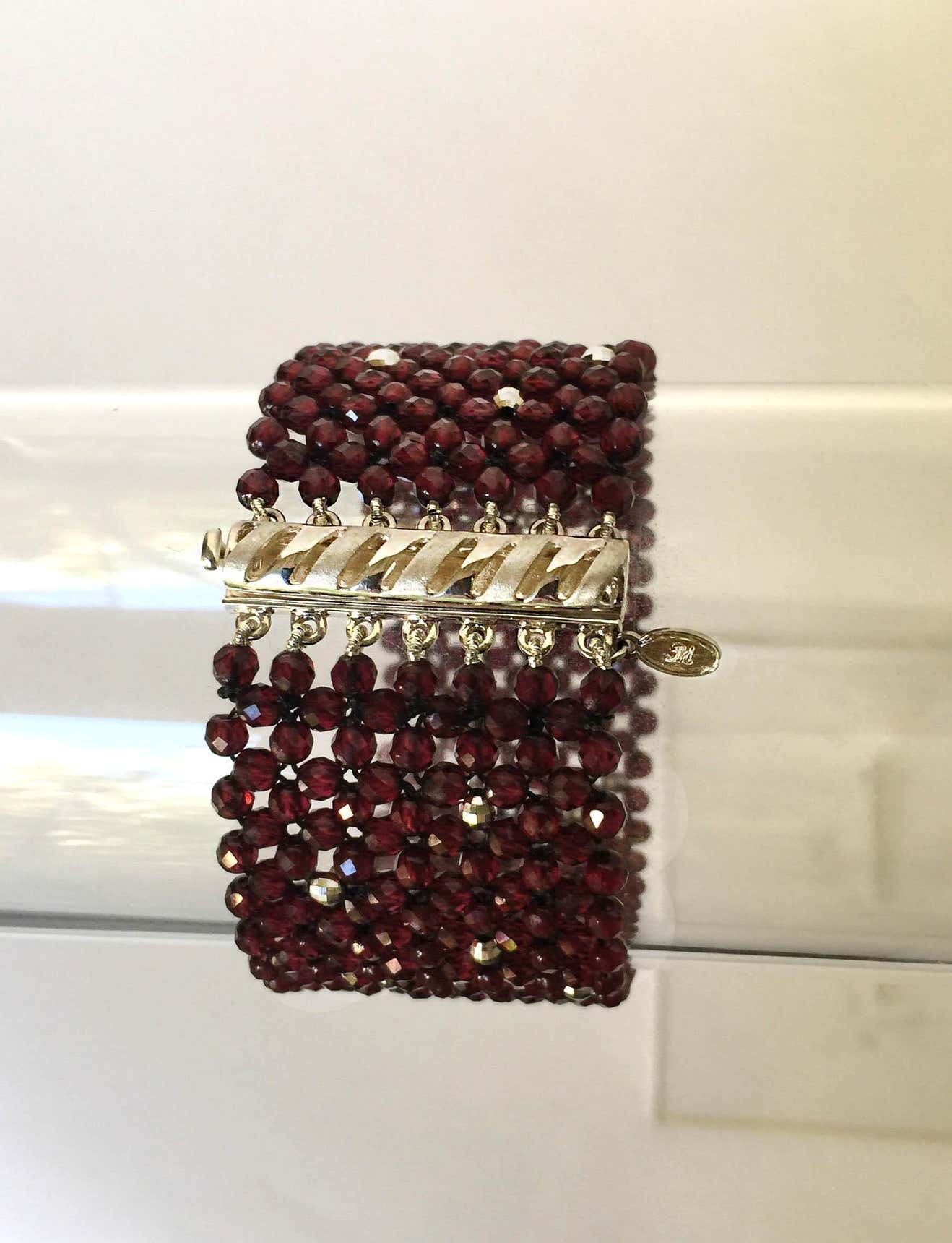 Woven Faceted Garnet Bracelet with Sterling Silver Clasp