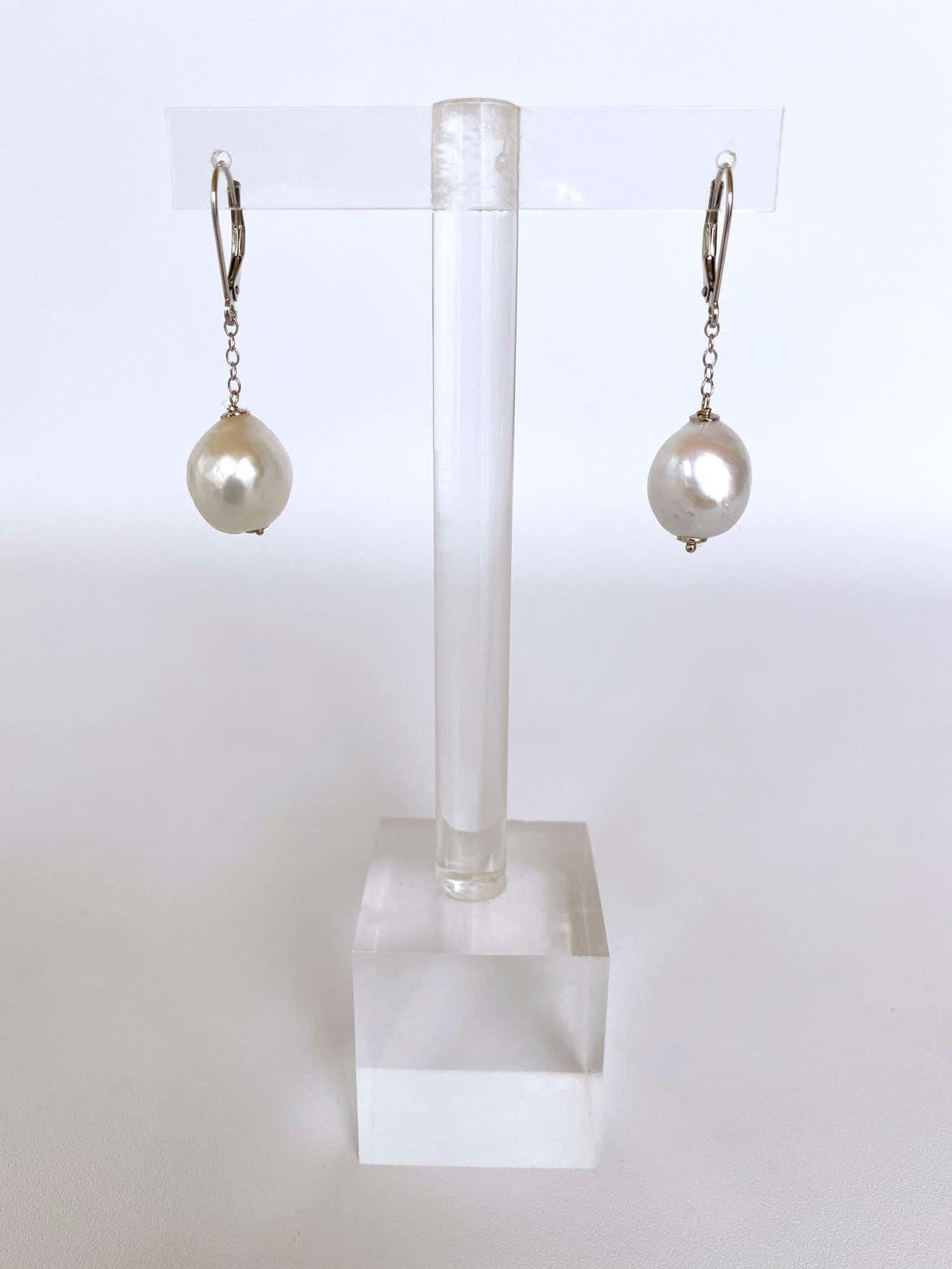Baroque Pearl Earrings with 14k White Gold Lever Back Hooks