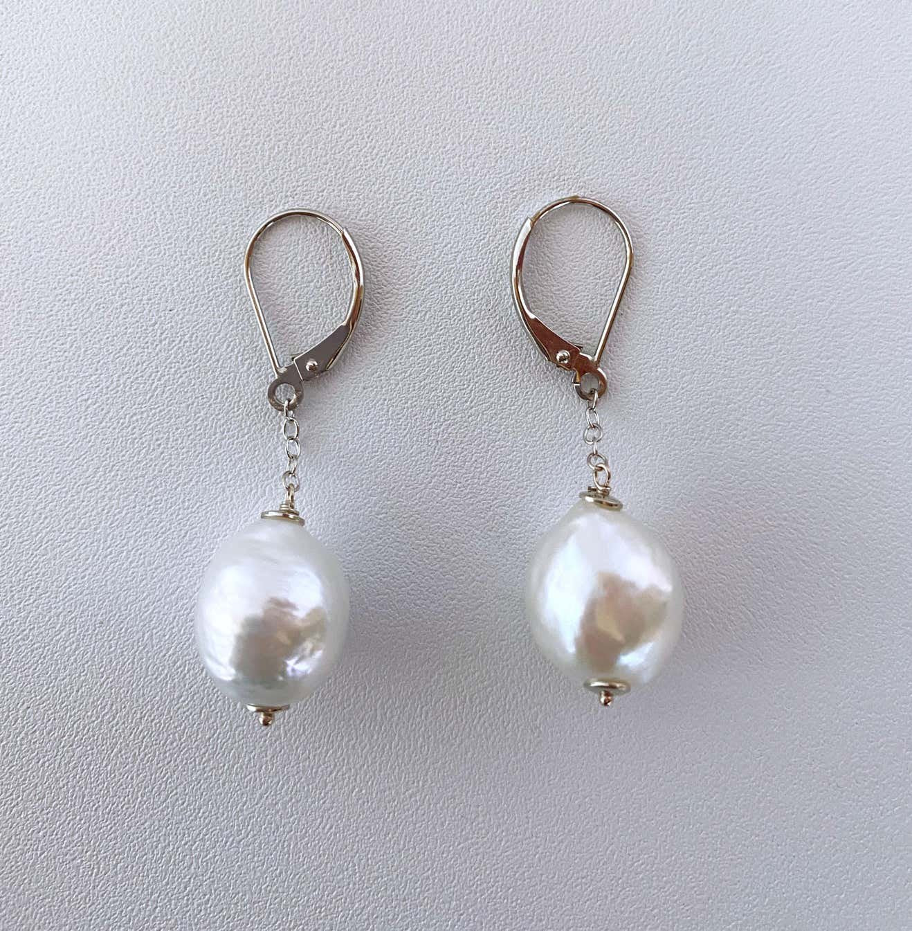 Baroque Pearl Earrings with 14k White Gold Lever Back Hooks