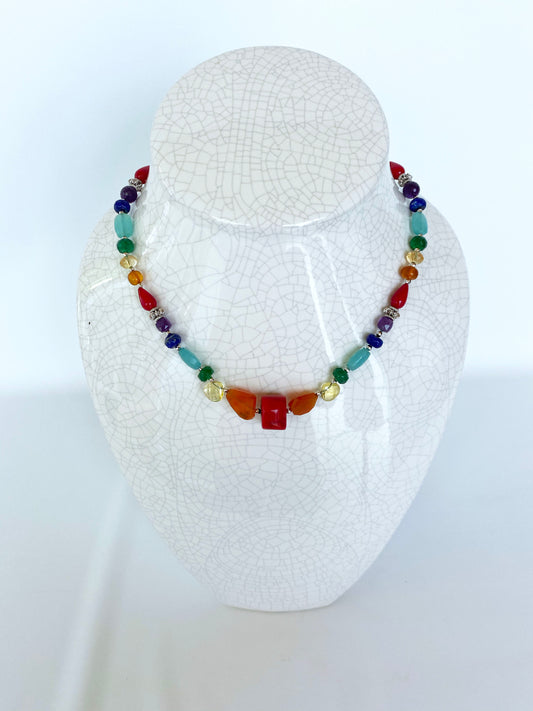 Marina J "Pride" Multicolored Semiprecious Stone Unisex Rainbow Necklace