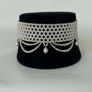Woven Pearl Draped Choker with Pearl Drops and Secure Sliding Clasp