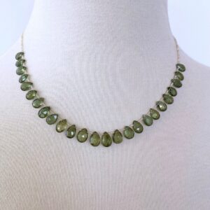 Vintage Seed Pearl Necklace with Peridot and 14k Yellow Gold