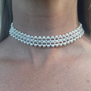 Pearl Lace Woven Choker with Rhodium Plated Silver