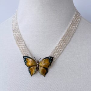 Seed Pearl Woven "V" Necklace with 14k