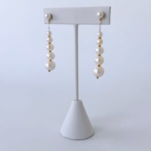 Graduated Pearl Studded Dangle Earrings with Solid 14k Yellow Gold