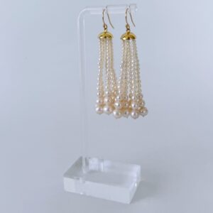 Graduated Pearl Tassel Earring With 18k Gold Plated Cup and Solid Gold Hooks