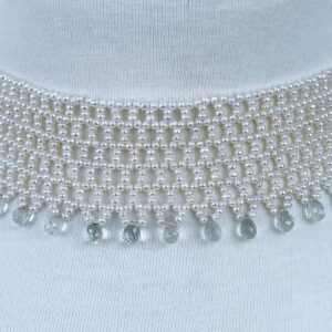 Lace Woven Choker with Aquamarine Briolettes and Sliding Clasp